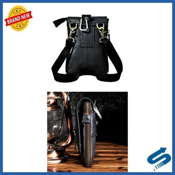 Genuine Leather Messenger Bag Convertible Waist Pack Adjustable Strap Multi-Wear